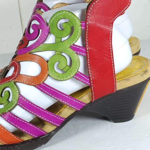 Socofy Women's US 10-10,5 EU 41 Multicolor Leather Cut-Out Strappy Sandals - Picture 13 of 16